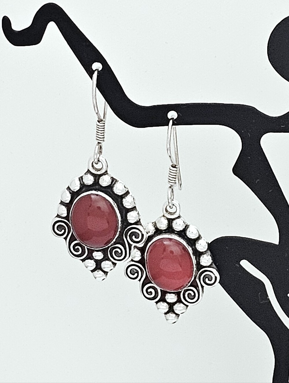 Mark Wasserman Sterling Silver Carnelian Caviar Bead Swirl Vintage Earrings